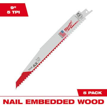 MILWAUKEE 48-00-5026 Sawzall®, The AX™ Reciprocating Saw Blade 9 in 5 TPI