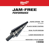 MILWAUKEE 48-89-9204 Step Drill Bit 12 Steps 3/16 in 7/8 in