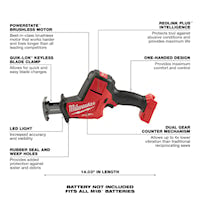 MILWAUKEE 2719-20 Hackzall®, M18 FUEL™ Reciprocating Saw 18 V, Various Blade