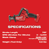 MILWAUKEE 2719-20 Hackzall®, M18 FUEL™ Reciprocating Saw 18 V, Various Blade