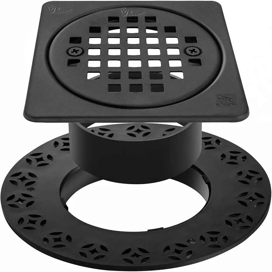4 Inch Drain Grate Kit Compatible with Schluter Kerdi-Drain Flange Square Shower Floor Drain SS304 Stainless Steel and ABS Material - CUPC Certification, Matte Black