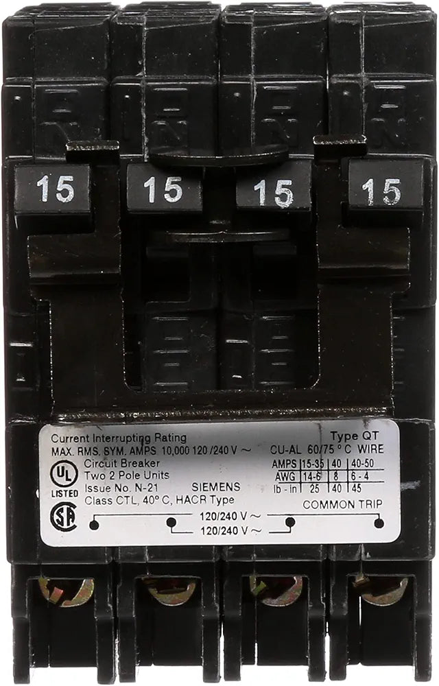 Siemens Q21515CT2 Two 15-Amp Double Pole Circuit Breaker