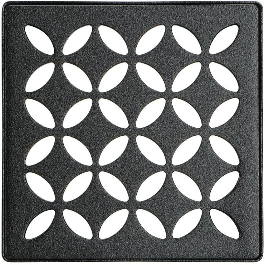 Schluter Kerdi-Drain Floral Shower Grate Kit with Integrated Bonding Flange - Ideal for Tile Showers - Stainless Steel, 4" Grate, Square, Matte Black Grate Finish - KDIF4GRKMGSD5
