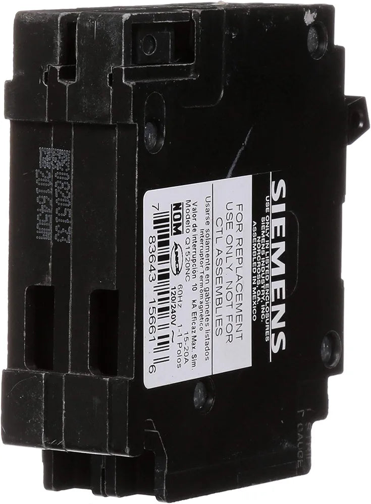 Siemens Q1520NC One 15-Amp and One 20-Amp Single Pole 120V Non-Current Limiting Circuit Breaker