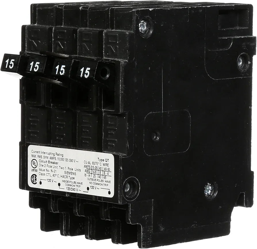 Siemens Q21515CT Double Two 15-Amp Single Pole Circuit Breaker, Color
