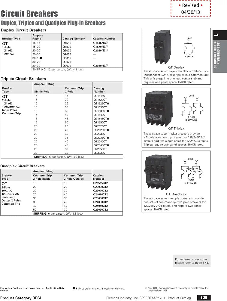 Siemens Q21515CT Double Two 15-Amp Single Pole Circuit Breaker, Color