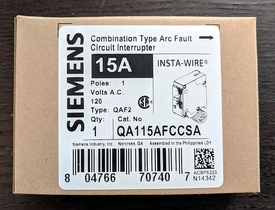 Siemens QA115AFCCSA 15-Amp Single Pole Arc Fault AFCI Breaker 