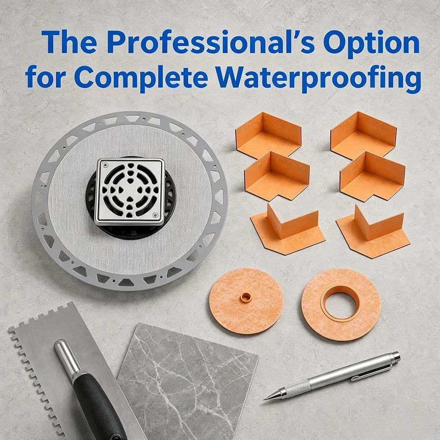 Shower Drain Kit for Schluter Kerdi System, PVC Bonding Flange with Waterproofing, 4" Stainless Steel Square Grate, 2" Outlet for Tiled Shower Bathroom Renovation