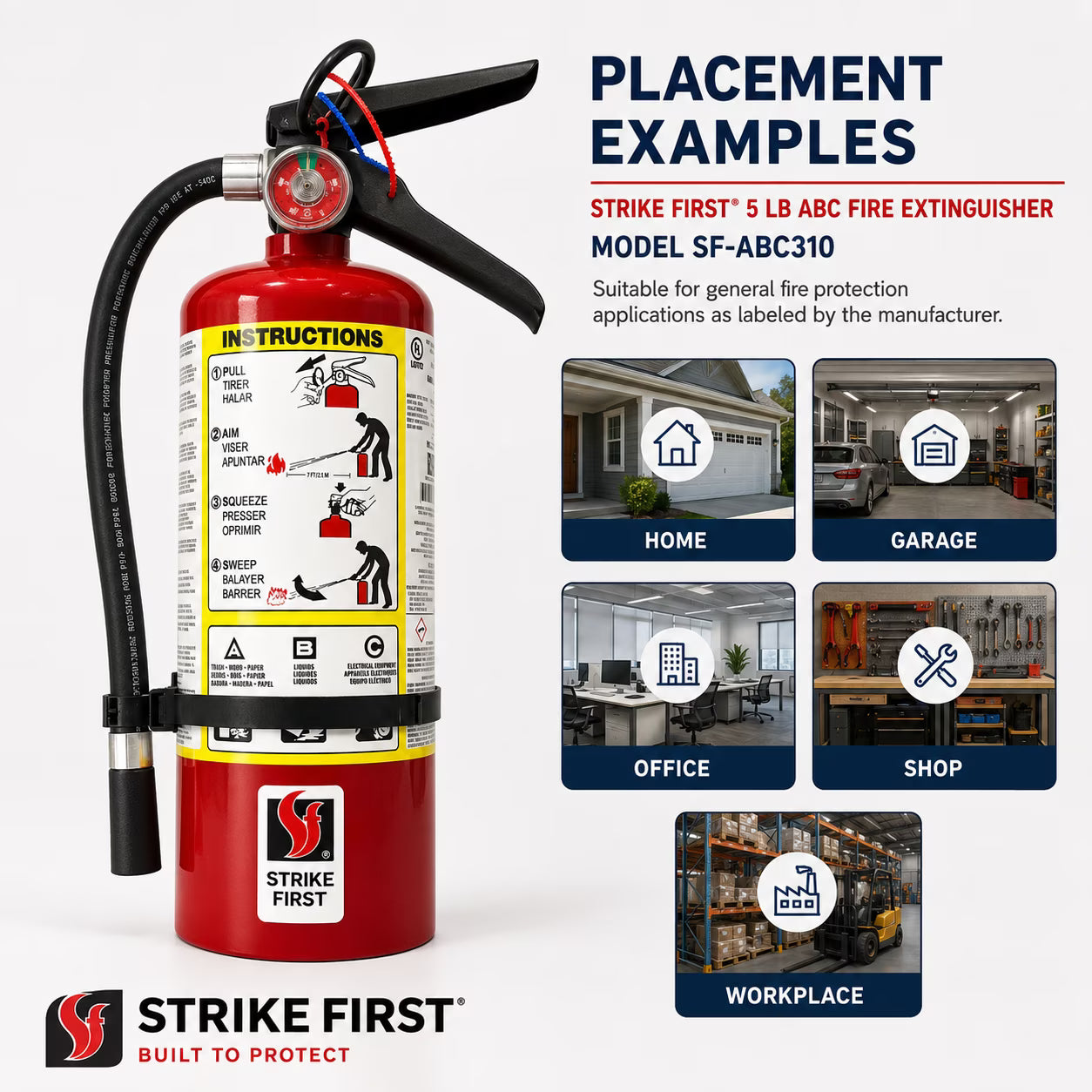Strike First SF-ABC310 5 lb ABC Fire Extinguisher with Wall Bracket – NFPA 10 Compliant