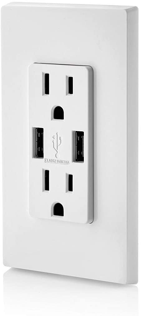 Leviton T5632-W 15-Amp USB Charger/Tamper Resistant Duplex Receptacle, White