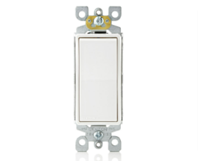 Leviton 5601-P2W, 15 Amp, 120/277 Volt Decora Rocker Single-Pole AC Quiet Switch, Residential Grade, Self-grounding, White