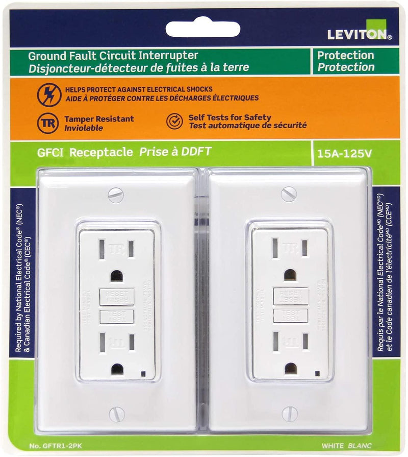 Leviton Package of 2 GFCI Tamper-Resistant Receptacles with Wallplates, Model GFTR1-784