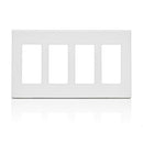Leviton 80312-SW 4-Gang Decora Plus Wallplate Screwless Snap-On Mount, White
