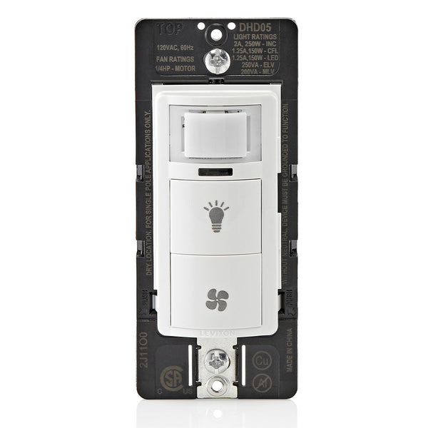 Leviton Decora In-Wall Comination Humidity Sensor and Fan Control with Light Switch, Model DHD05-1LW*
