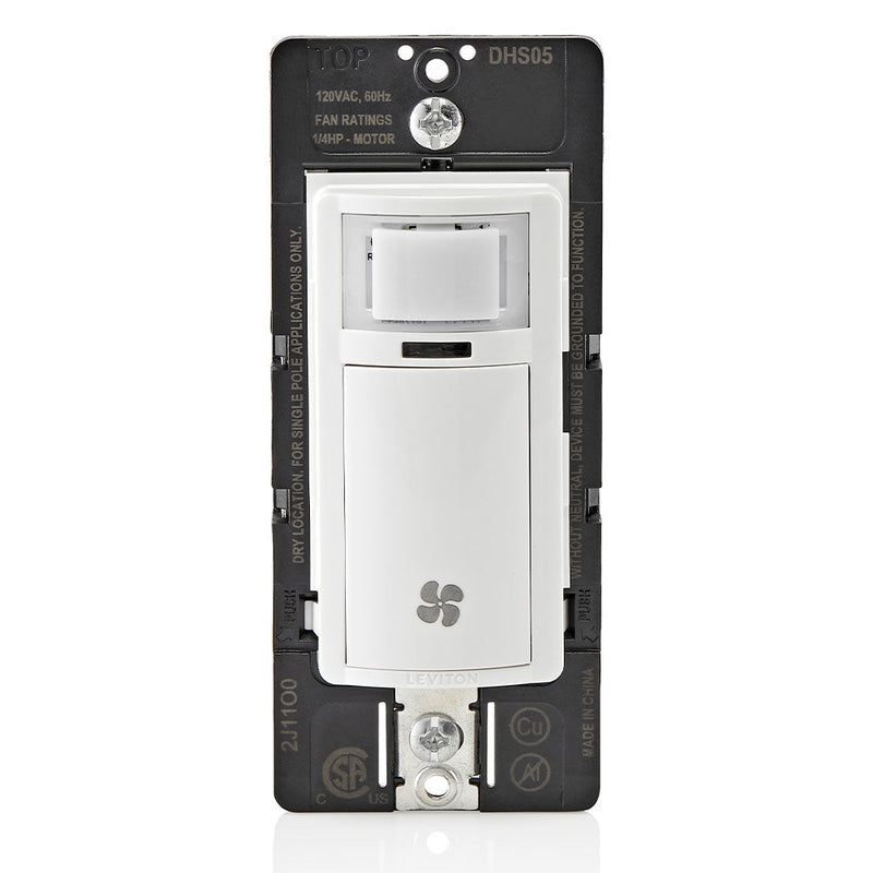 Leviton Decora In-Wall Humidity Sensor and Fan Control Switch, 1/4 HP, White, Model DHS05-1LW