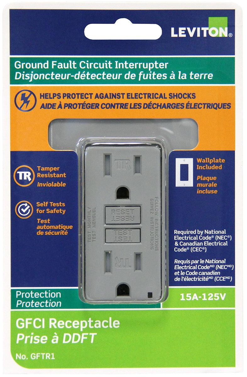 Leviton 15 Amp SmartlockPro GFCI Tamper-Resistant Receptacle with LED Indicator, Gray, Model GFTR1-GY*