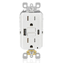 Leviton 15A GFCI Combination Receptacle with Type A/C USB Charger in White, Model GUAC1-W