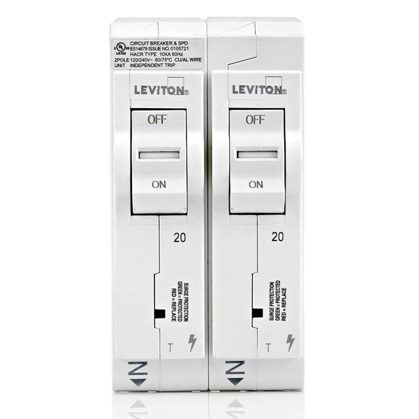 Leviton Surge Protective Device and (2) 1-Pole 20A Thermal Magnetic Circuit Breaker, LSPD2-T