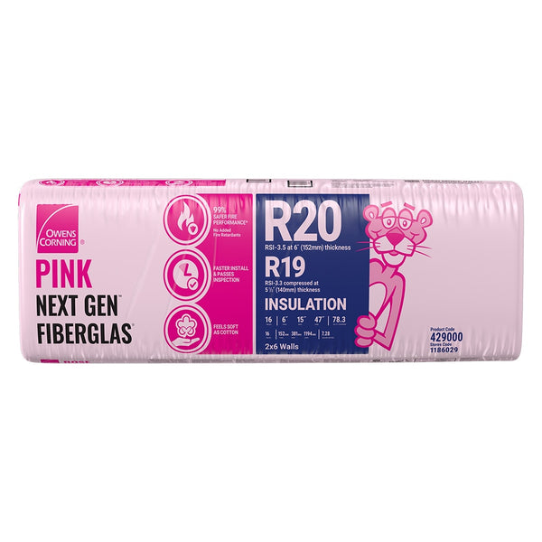 Owens Corning R-20 PINK NEXT GEN FIBERGLAS Insulation 15-inch x 47-inch x 6-inch (78.3 sq.ft.) **PICK UP ONLY**