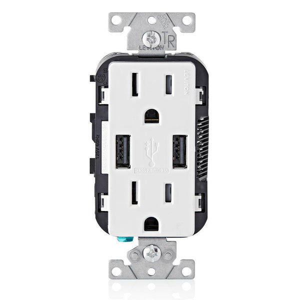 Leviton Type-A Dual USB Charger with 15A Tamper-Resistant Receptacle (White) Model T5632