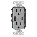 Leviton Type-A & Type-C USB Charger with 15A Tamper-Resistant Receptacle (Grey) Model T5633