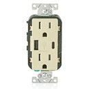 Leviton Type-A & Type-C USB Charger with 15A Tamper-Resistant Receptacle (Ivory) Model T5633*