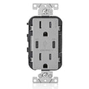 Leviton Type-C Dual USB Charger with 15A Tamper-Resistant Receptacle (Grey) Model T5635