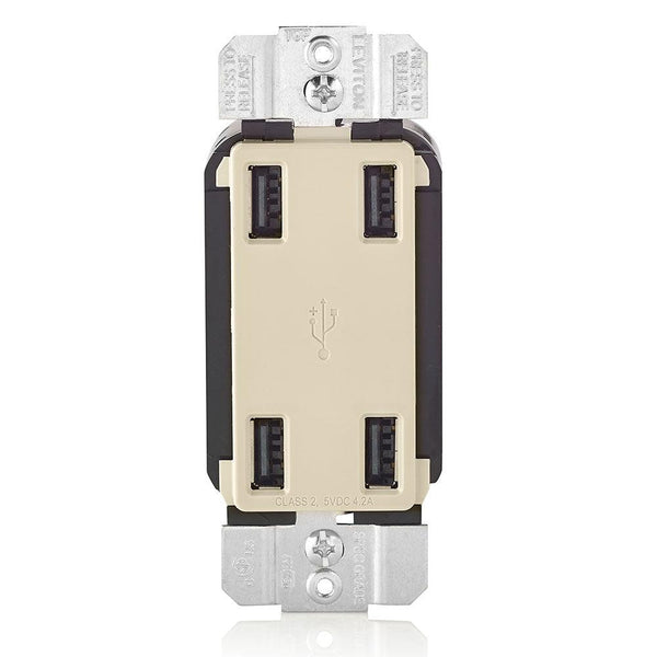 Leviton 4-Port Type-A USB Wall Outlet Charger (Almond), Model USB4P-T*