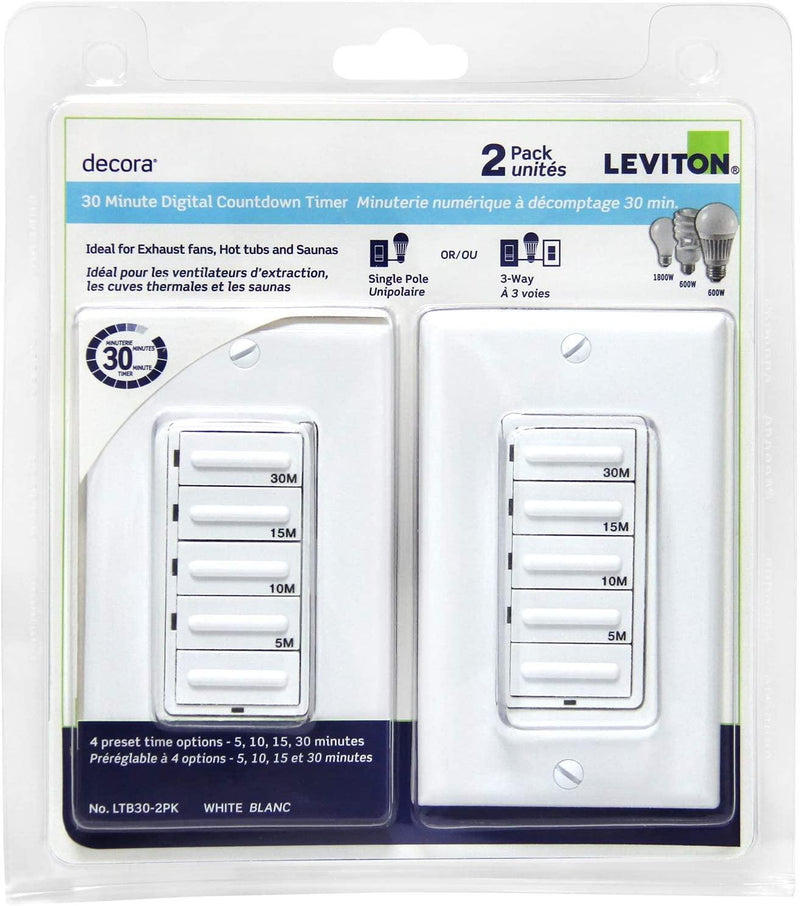 Leviton Package of 2 Preset 30 Minutes Timer, Model LTB30-756