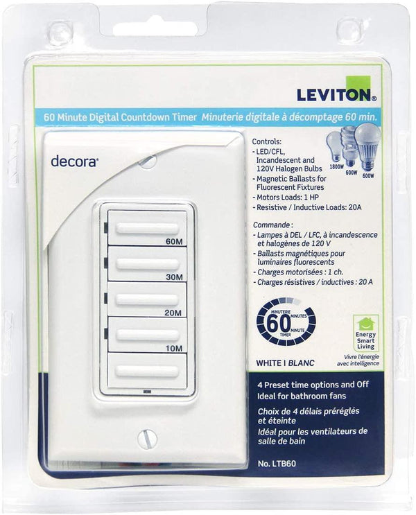 Leviton Preset 60 Minutes Timer, Model LTB60-742